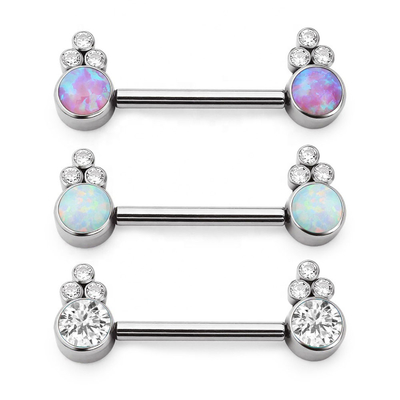 Shiny Opal Gems Pure Titanium G23 Nipple Rings 14G 1.6mm Warna baja