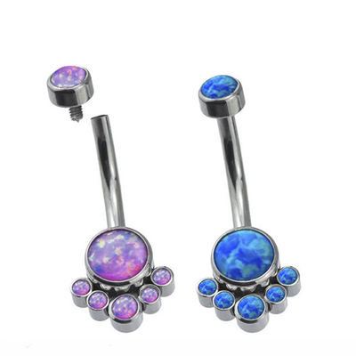 Flower Dangle Titanium Body Jewelry 14G 1.6mm Dengan Permata Opal Biru Mengkilap