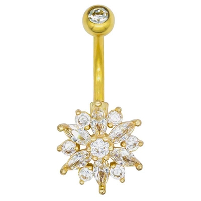 Perhiasan Tindik Tubuh Emas Bunga Menjuntai Belly Button Piercing 12mm