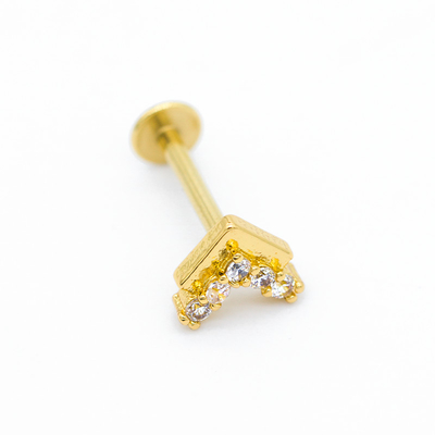 Permata Kristal Bening Labret Piercing Jewelry V Bentuk Labret Nose Stud 16ga 1.2mm