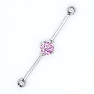Pink Zircon Stone Industrial Bar Jewelry 40mm Bedah Baja Tindik