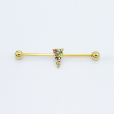 38mm Keren Industrial Piercing Jewelry Emas Warna-warni Permata Kristal Piramida
