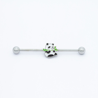 Perhiasan Tindik Bar Industri Enamel Panda Lucu 316 Stainless Steel 38mm