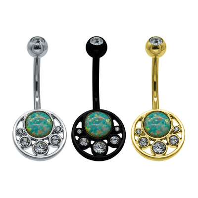 Kristal Opal Desain Cincin Perut Perhiasan Stainless Steel Perhiasan Tubuh Wanita