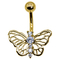 perak emas Butterfly Belly Button Cincin permata zirkon 316 batang Stainless Steel