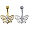 perak emas Butterfly Belly Button Cincin permata zirkon 316 batang Stainless Steel