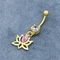 316 Perhiasan Tindik Tubuh Stainless Steel Berlapis Emas Lotus Menjuntai Permata Merah Muda