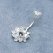 Clear Zircons Round Steel Belly Button Rings 12mm Flower Belly Bar