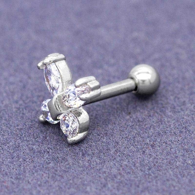Shinny Zircon Gems 6mm Cartilage Stud Earrings 16G Silver Flower Ear Stud