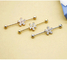 38mm 14G Industri Piercing Jewelry Bedah Baja Rose Gold AB Crystal Gem