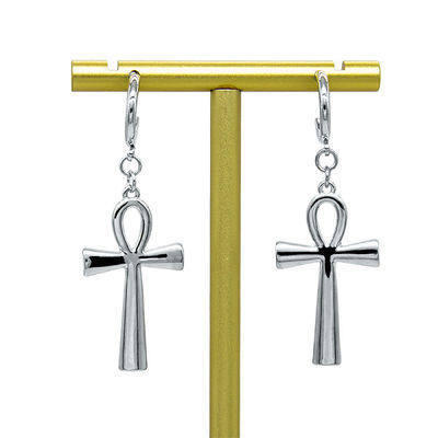 Alloy Cross Hoop Piercing Earrings White Opal Earrings Permukaan Halus