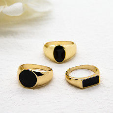 Black Stone Diamond 925 Silver Gold Plated Ring Round Hoop 17mm Untuk Anak Perempuan